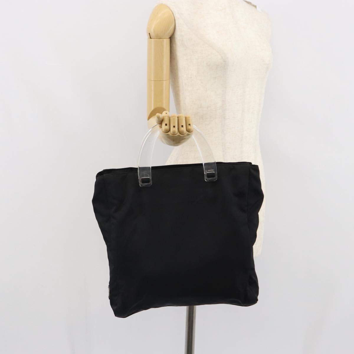 PRADA Hand Bag Nylon plastic Black Clear Silver Auth 164512