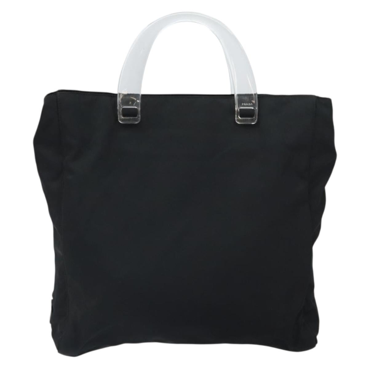 PRADA Hand Bag Nylon plastic Black Clear Silver Auth 164512