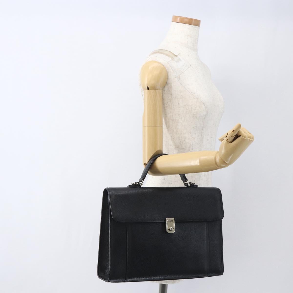Burberrys Business Bag Leather Black Silver Auth 164514