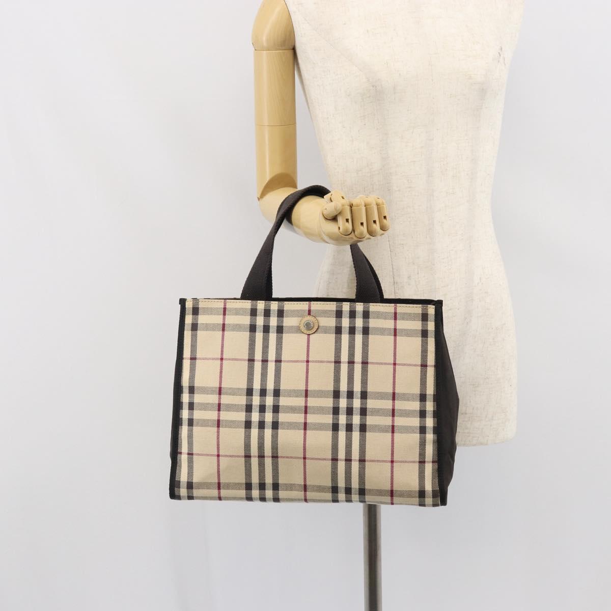BURBERRY Nova Check Tote Bag Canvas Beige Silver Auth 164516