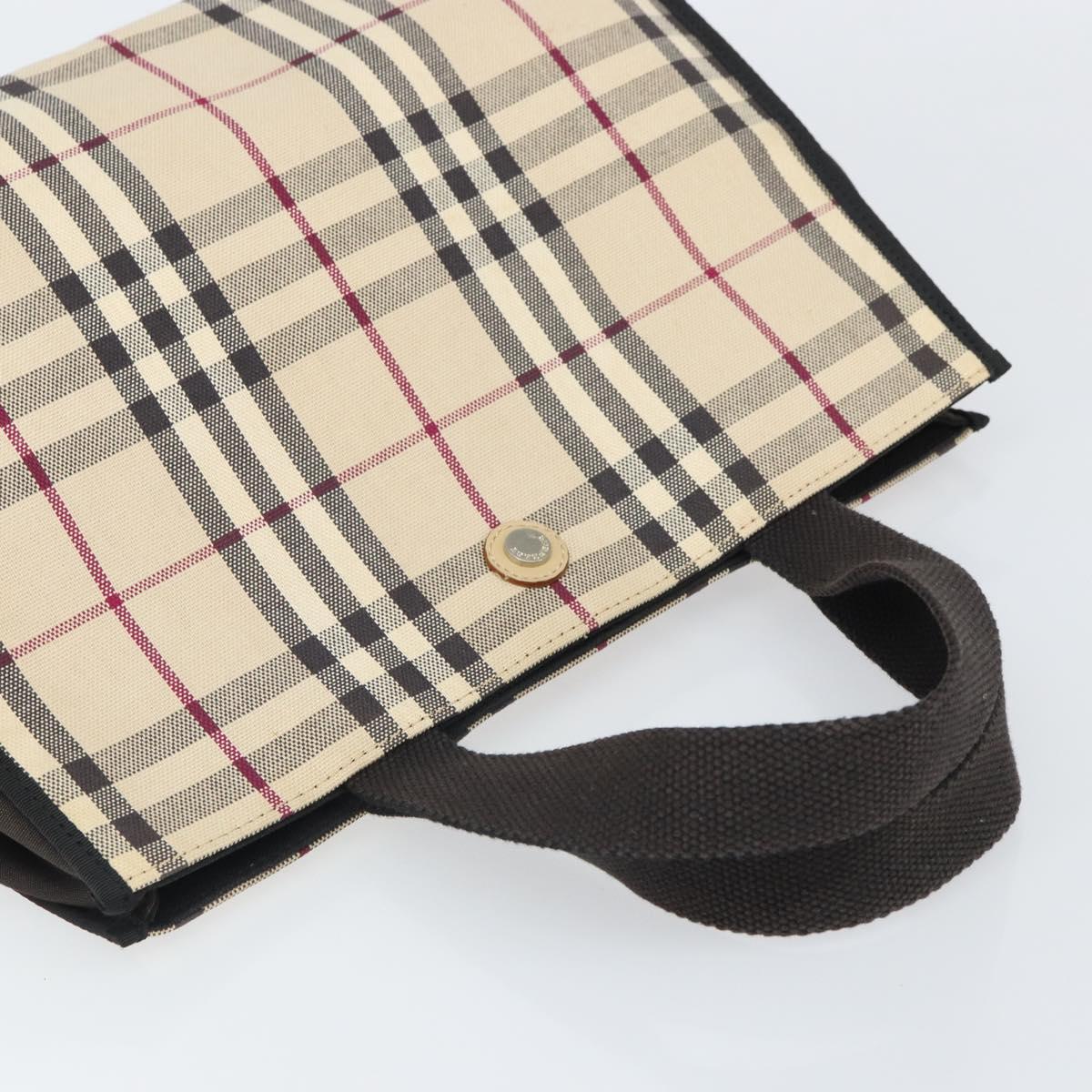 BURBERRY Nova Check Tote Bag Canvas Beige Silver Auth 164516