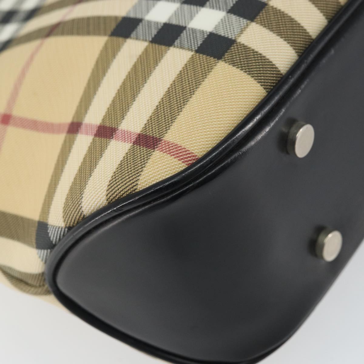 BURBERRY Nova Check Hand Bag PVC Beige Black Silver Auth 164517