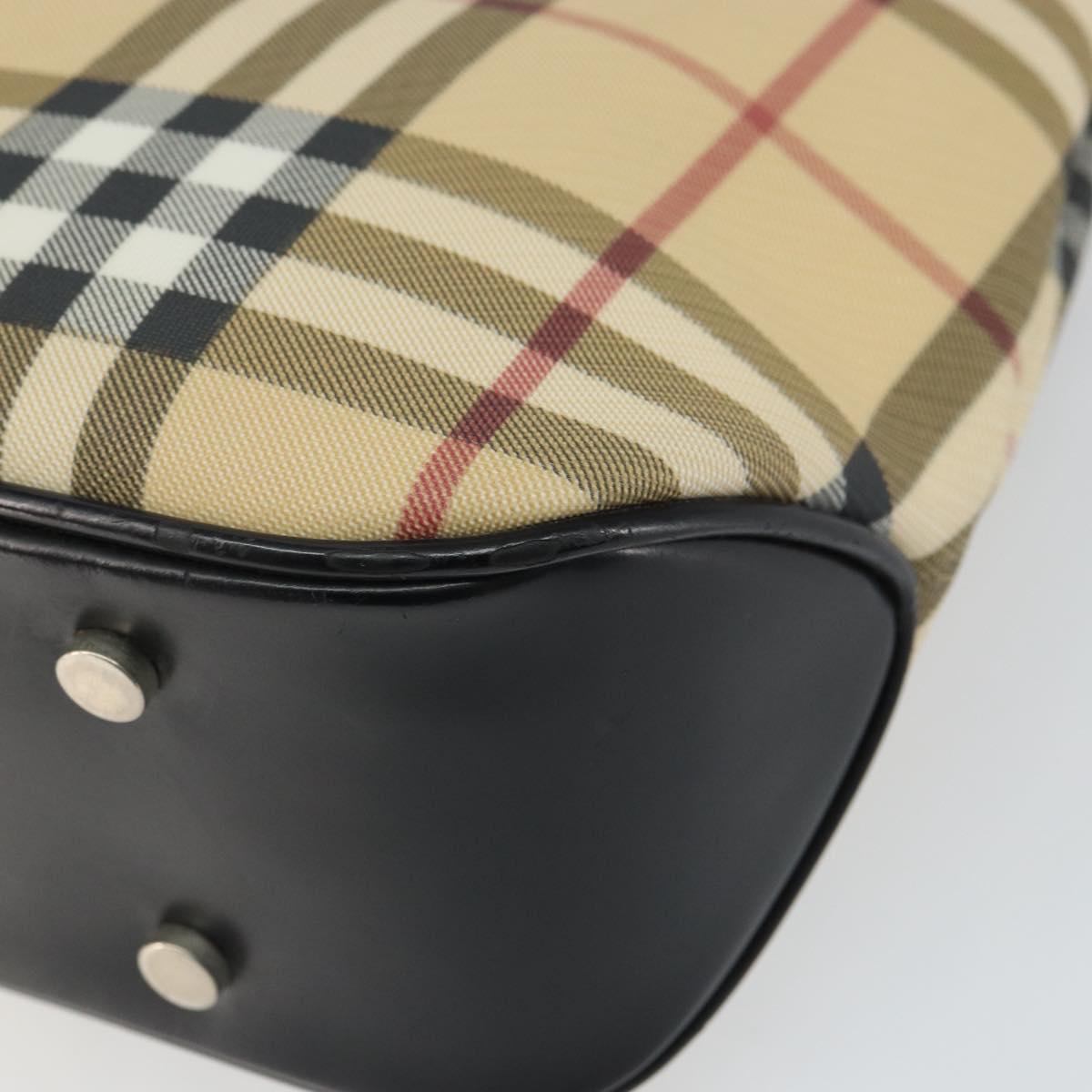 BURBERRY Nova Check Hand Bag PVC Beige Black Silver Auth 164517