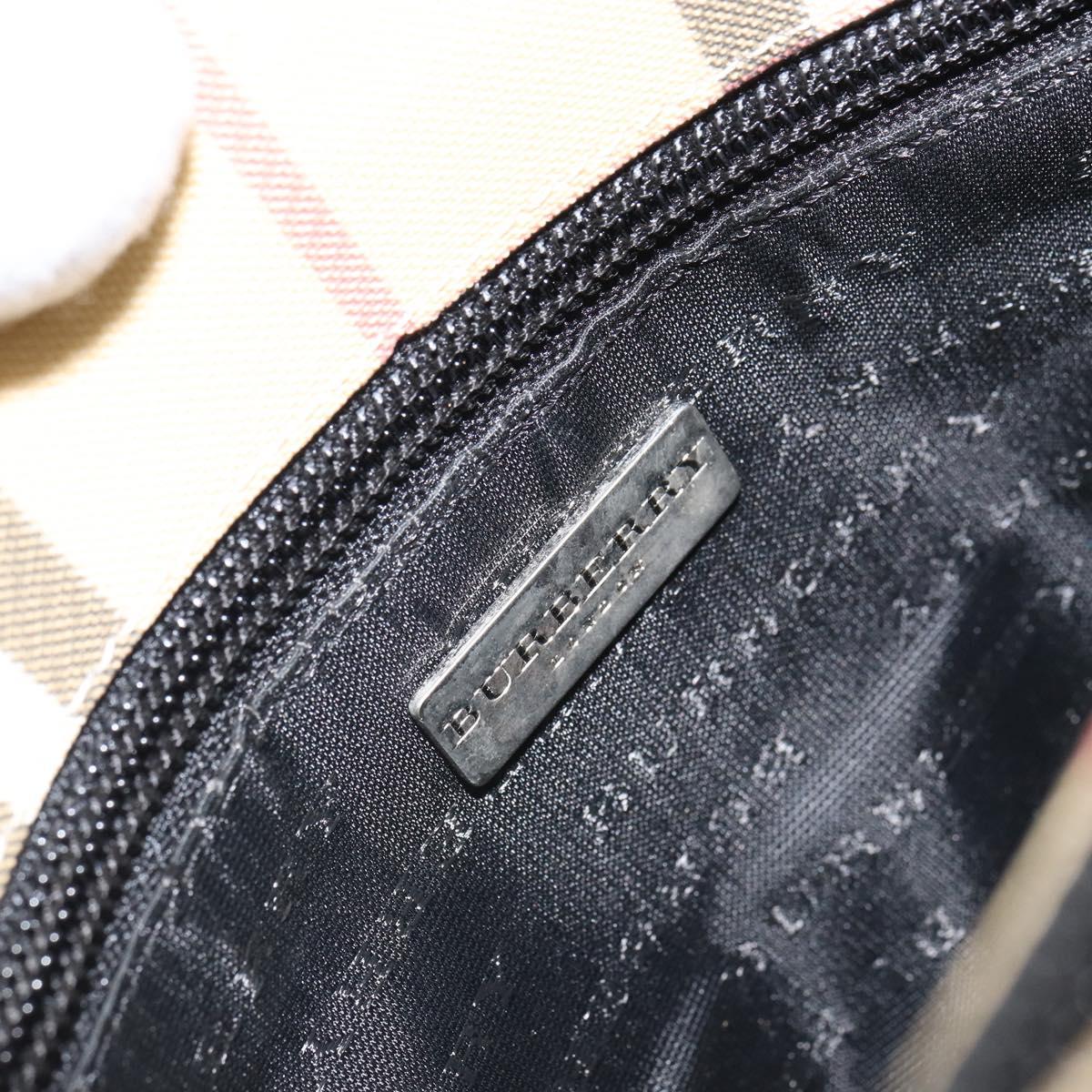 BURBERRY Nova Check Hand Bag PVC Beige Black Silver Auth 164517