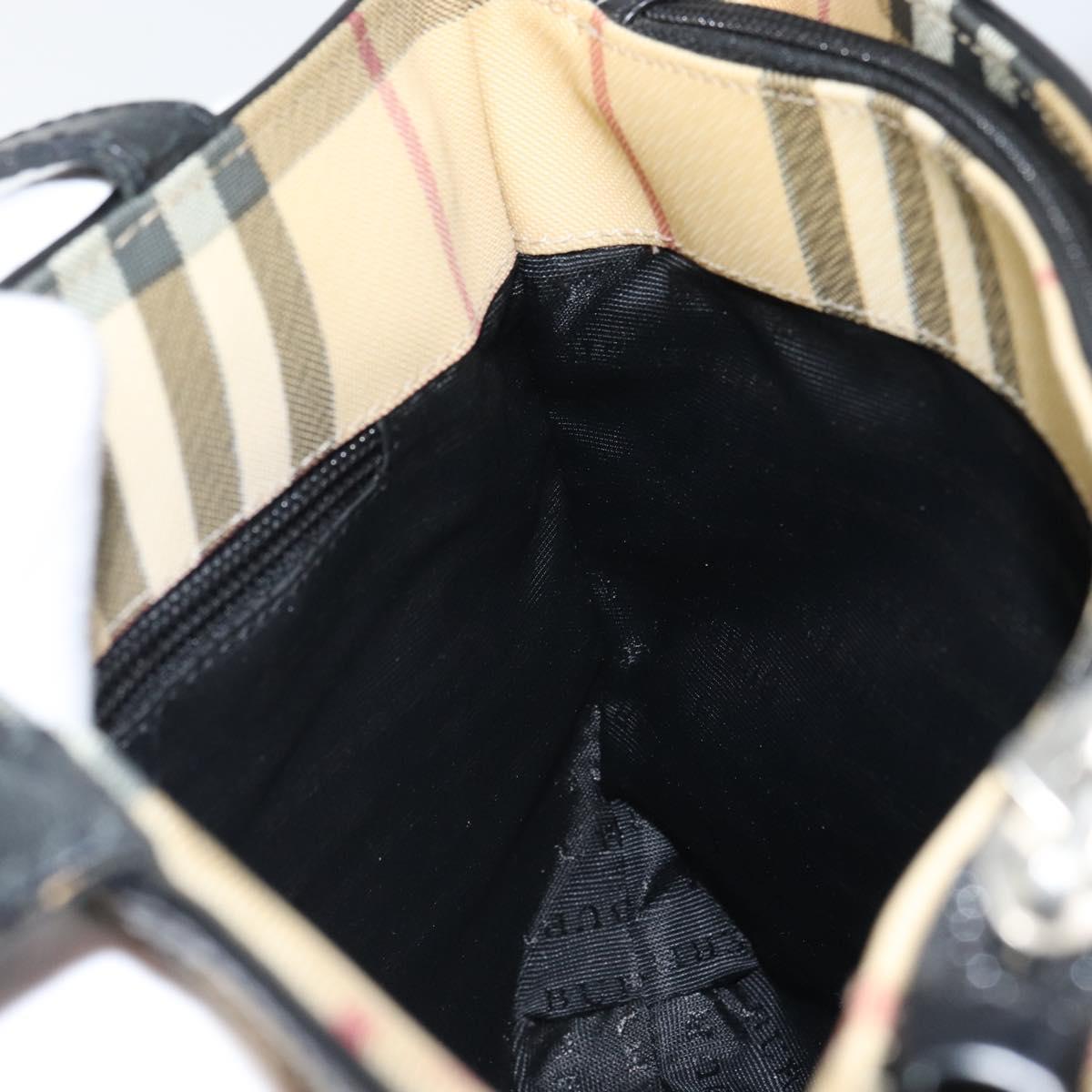 BURBERRY Nova Check Hand Bag PVC Beige Black Silver Auth 164517