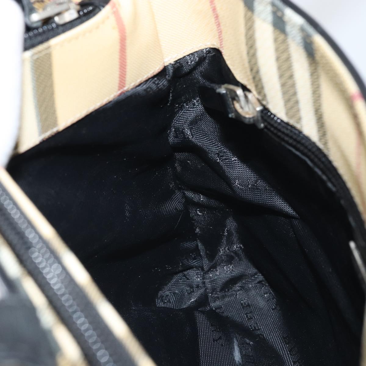 BURBERRY Nova Check Hand Bag PVC Beige Black Silver Auth 164517