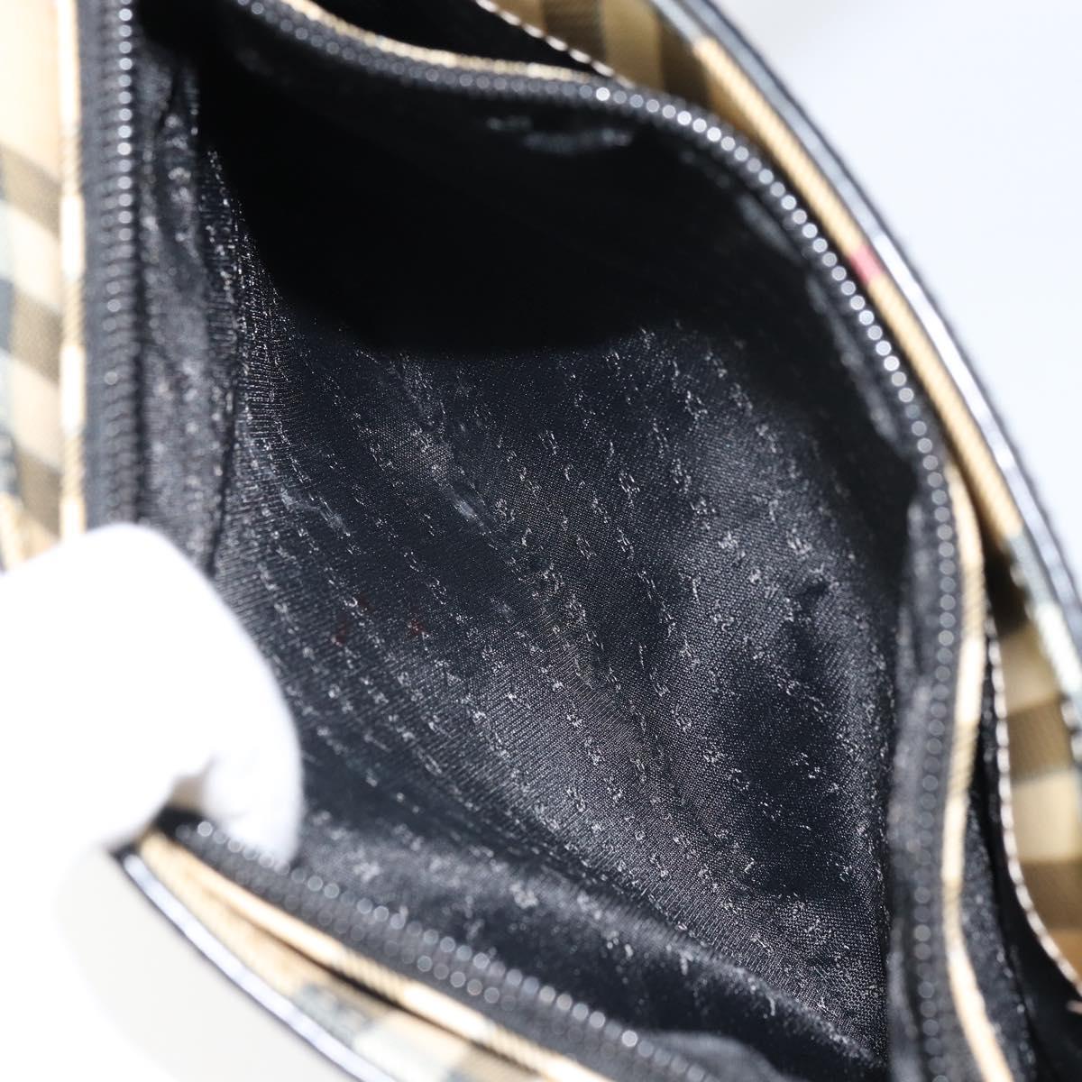 BURBERRY Nova Check Hand Bag PVC Beige Black Silver Auth 164517