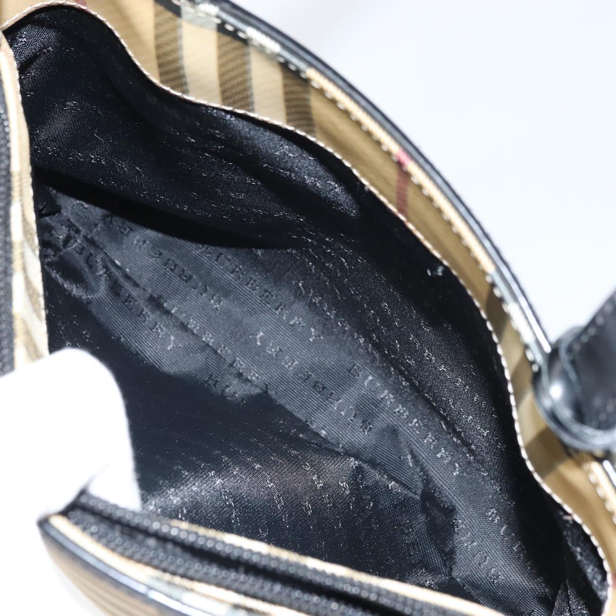 BURBERRY Nova Check Hand Bag PVC Beige Black Silver Auth 164517