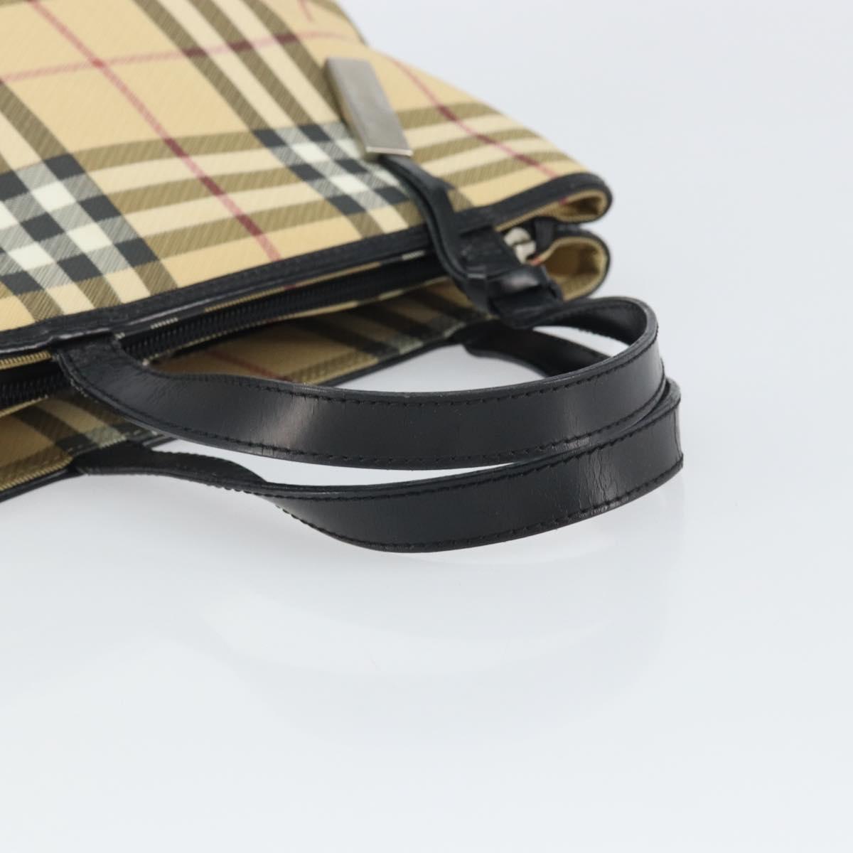 BURBERRY Nova Check Hand Bag PVC Beige Black Silver Auth 164517