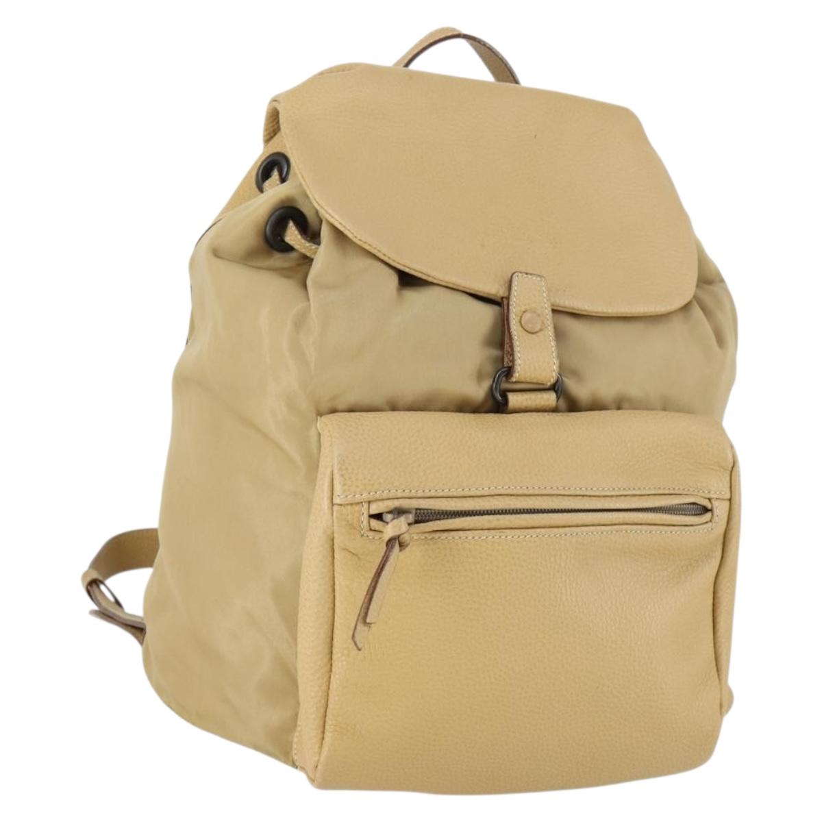 PRADA Backpack Nylon Leather Beige Silver Auth 164518