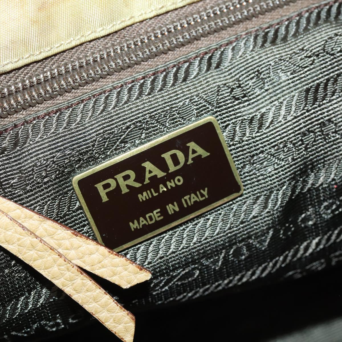 PRADA Backpack Nylon Leather Beige Silver Auth 164518