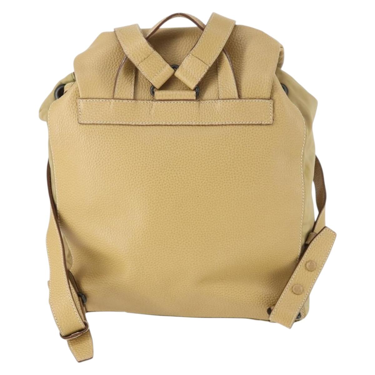 PRADA Backpack Nylon Leather Beige Silver Auth 164518