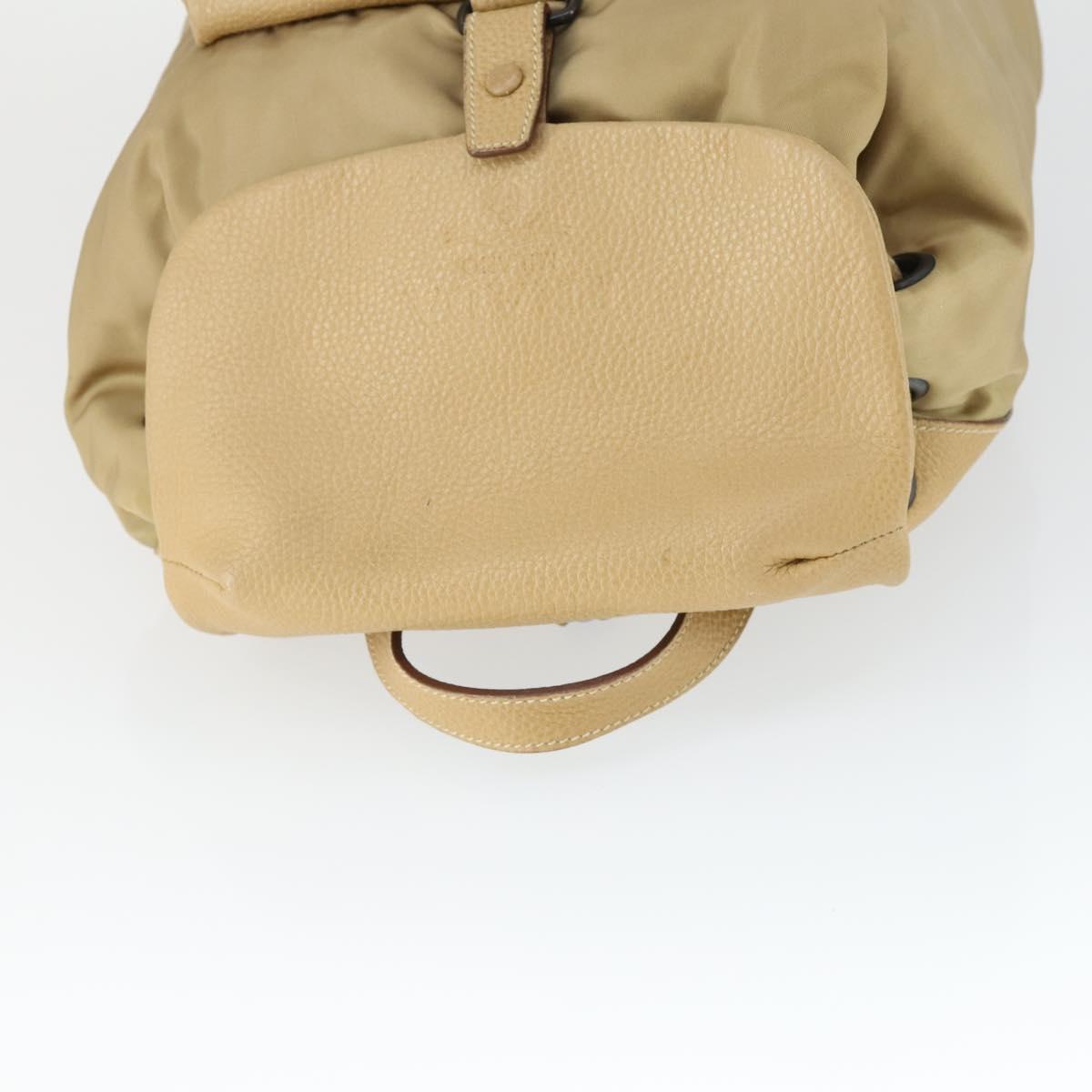 PRADA Backpack Nylon Leather Beige Silver Auth 164518