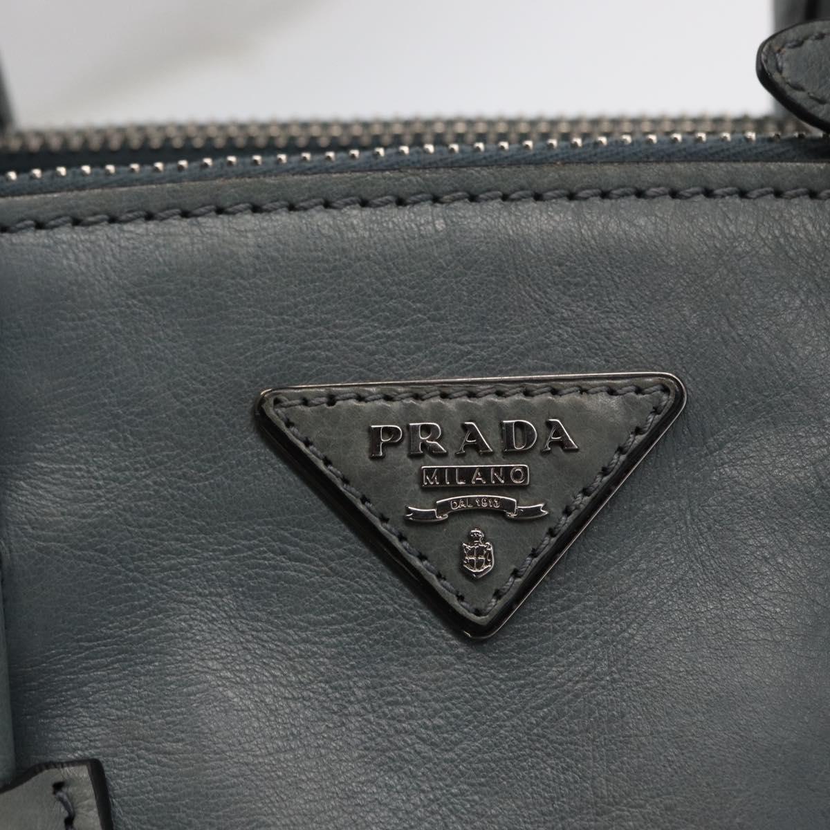 PRADA Hand Bag Safiano leather 2way Gray Silver Auth 164520