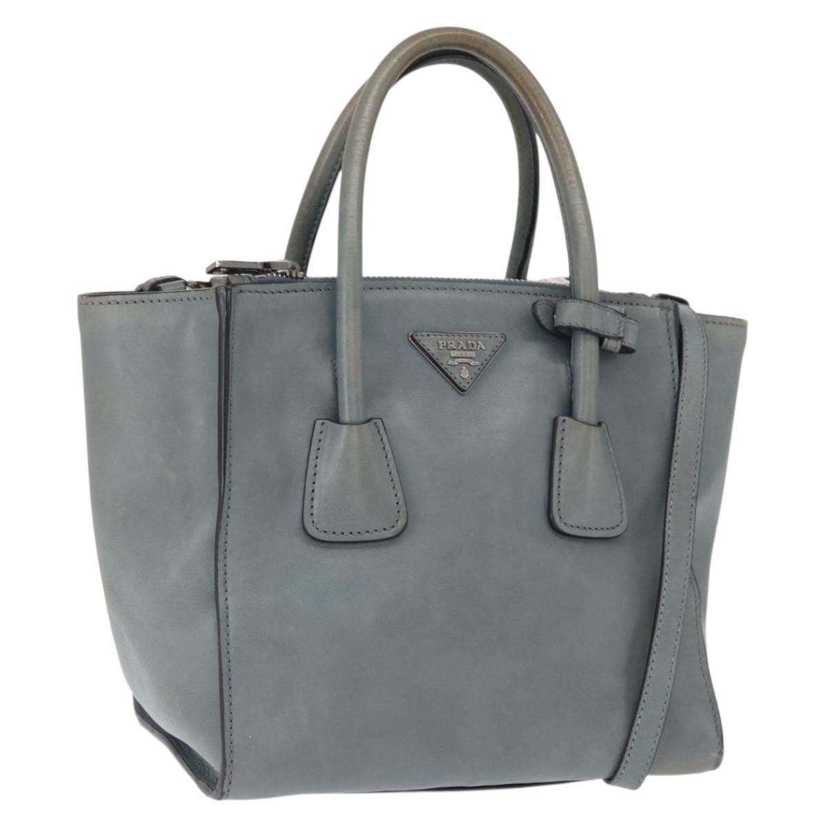 PRADA Hand Bag Safiano leather 2way Gray Silver Auth 164520