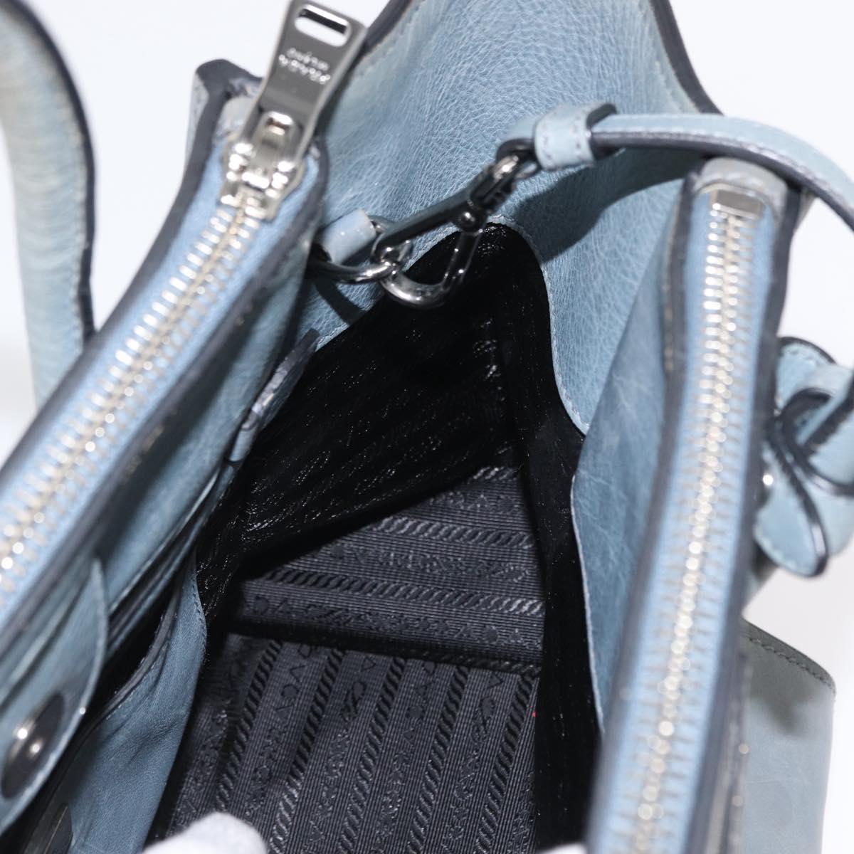 PRADA Hand Bag Safiano leather 2way Gray Silver Auth 164520