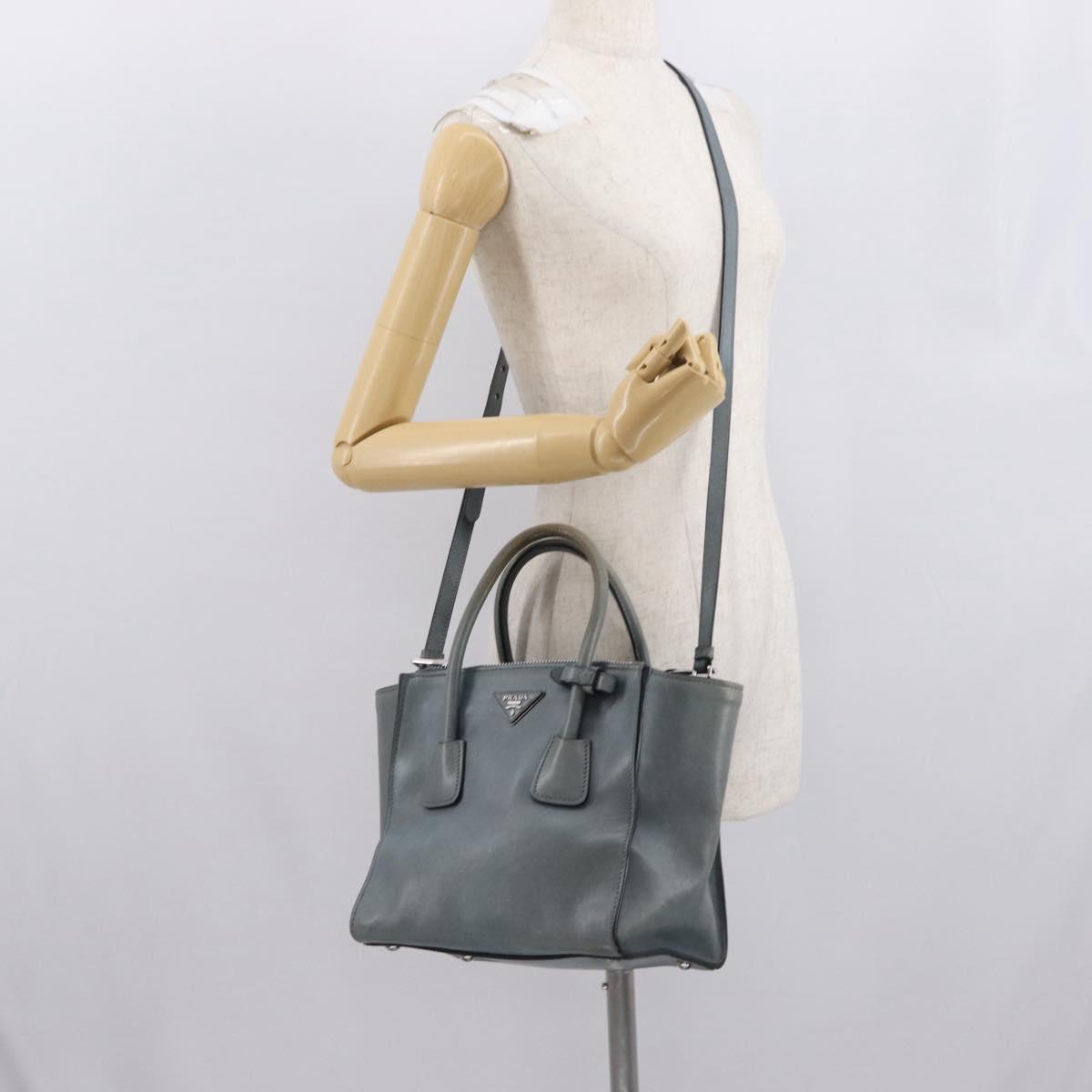 PRADA Hand Bag Safiano leather 2way Gray Silver Auth 164520