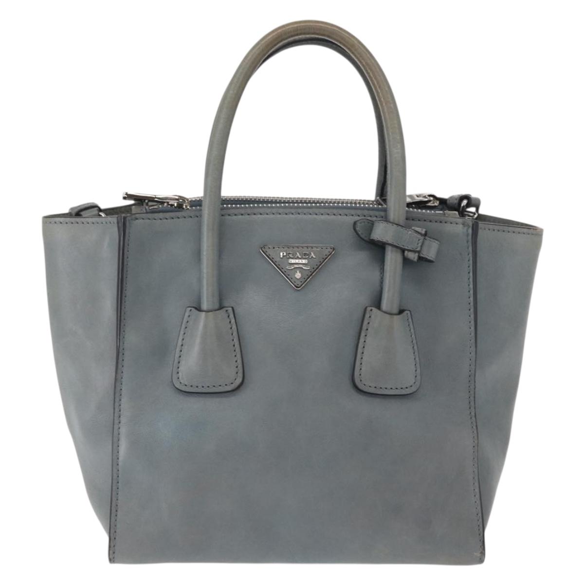 PRADA Hand Bag Safiano leather 2way Gray Silver Auth 164520