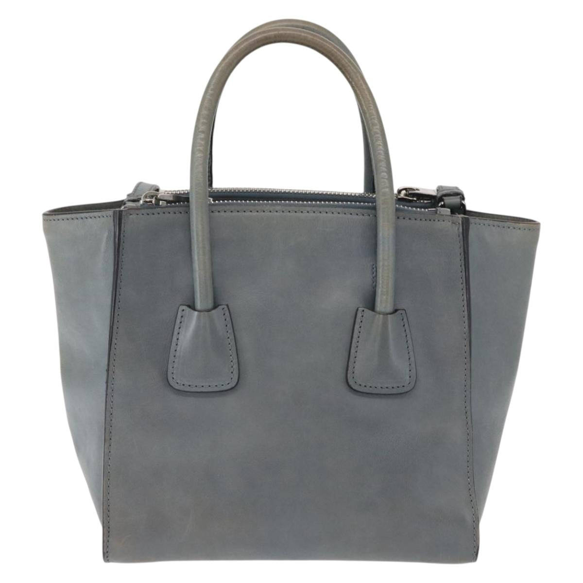 PRADA Hand Bag Safiano leather 2way Gray Silver Auth 164520