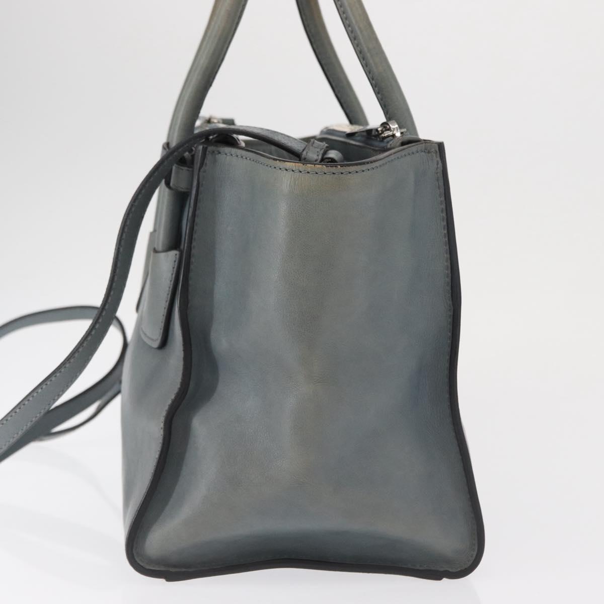 PRADA Hand Bag Safiano leather 2way Gray Silver Auth 164520