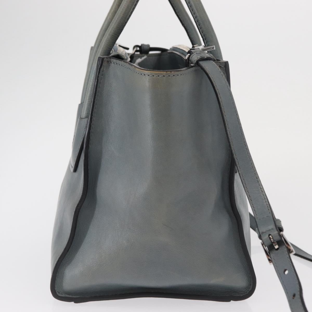 PRADA Hand Bag Safiano leather 2way Gray Silver Auth 164520