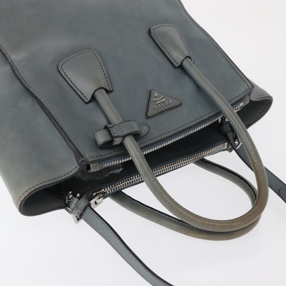 PRADA Hand Bag Safiano leather 2way Gray Silver Auth 164520