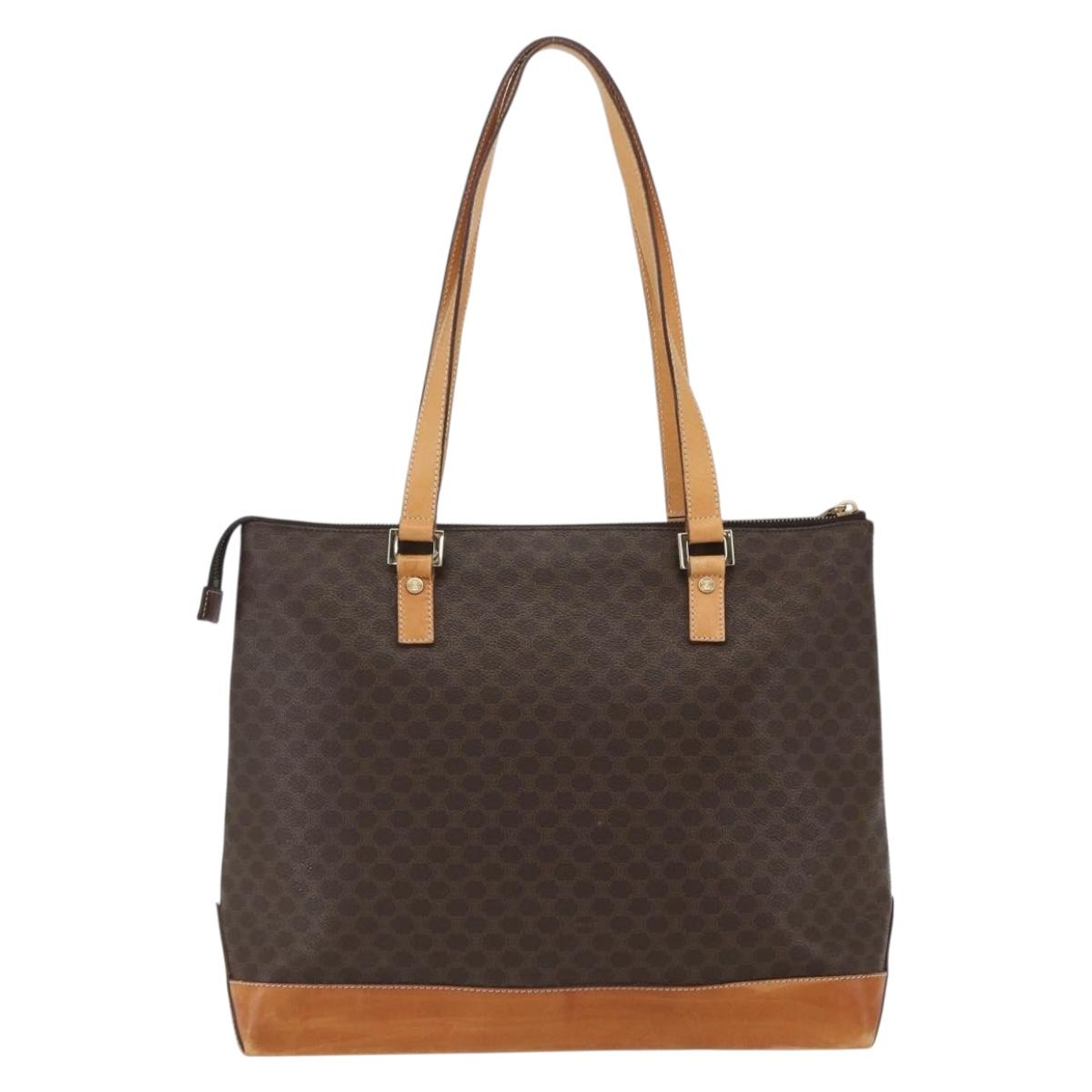 CELINE Macadam Canvas Tote Bag PVC Leather Brown Gold Auth 164523