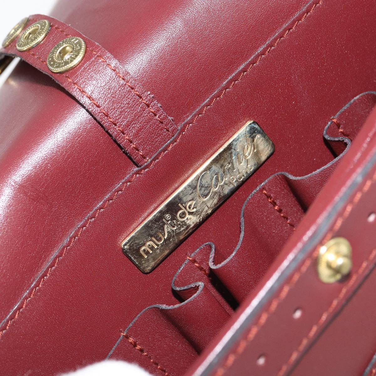 CARTIER Must Line Shoulder Bag Leather Bordeaux Gold Auth 164526
