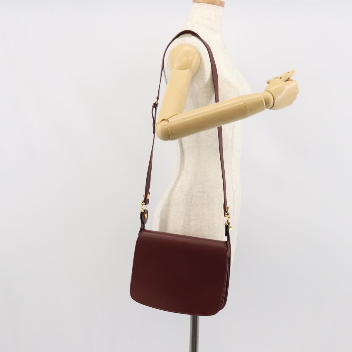 CARTIER Must Line Shoulder Bag Leather Bordeaux Gold Auth 164526