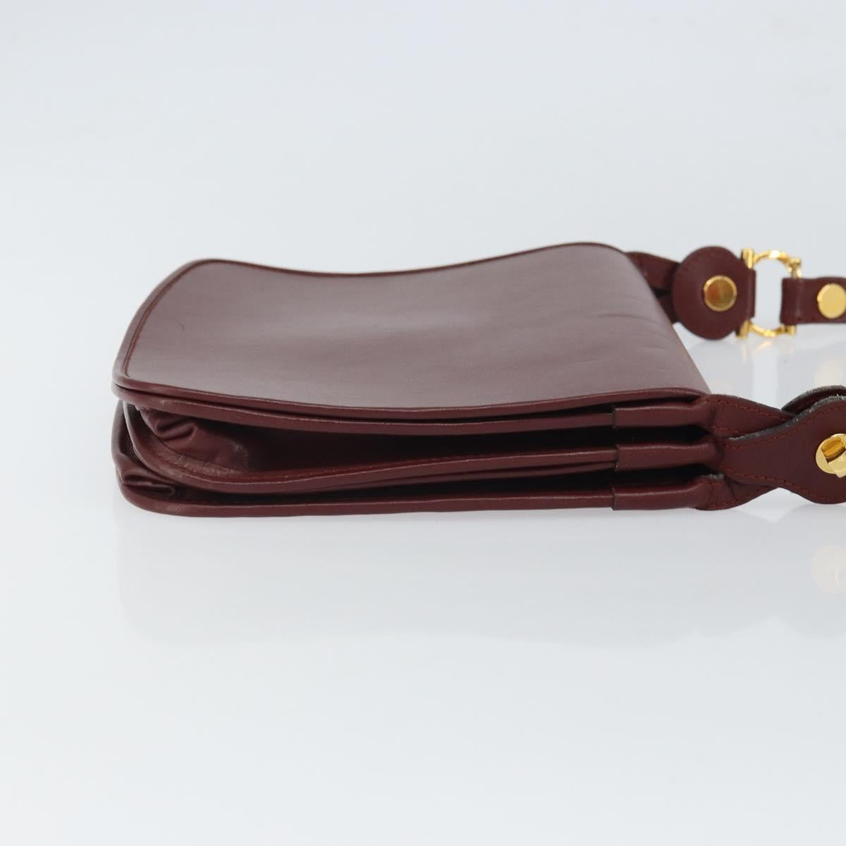 CARTIER Must Line Shoulder Bag Leather Bordeaux Gold Auth 164526
