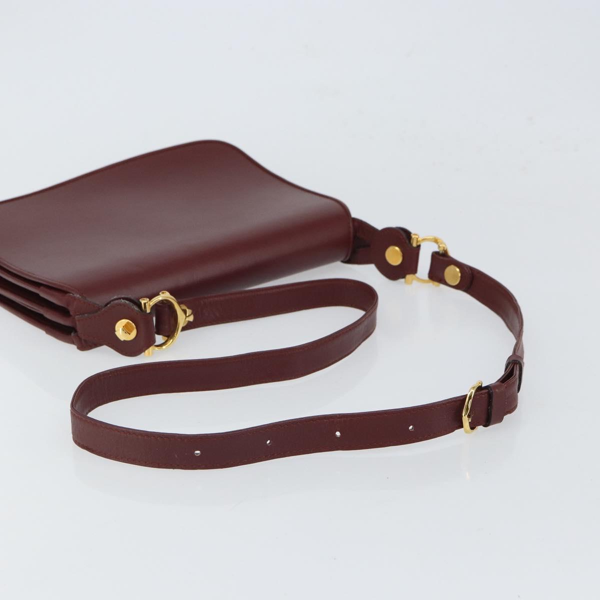 CARTIER Must Line Shoulder Bag Leather Bordeaux Gold Auth 164526