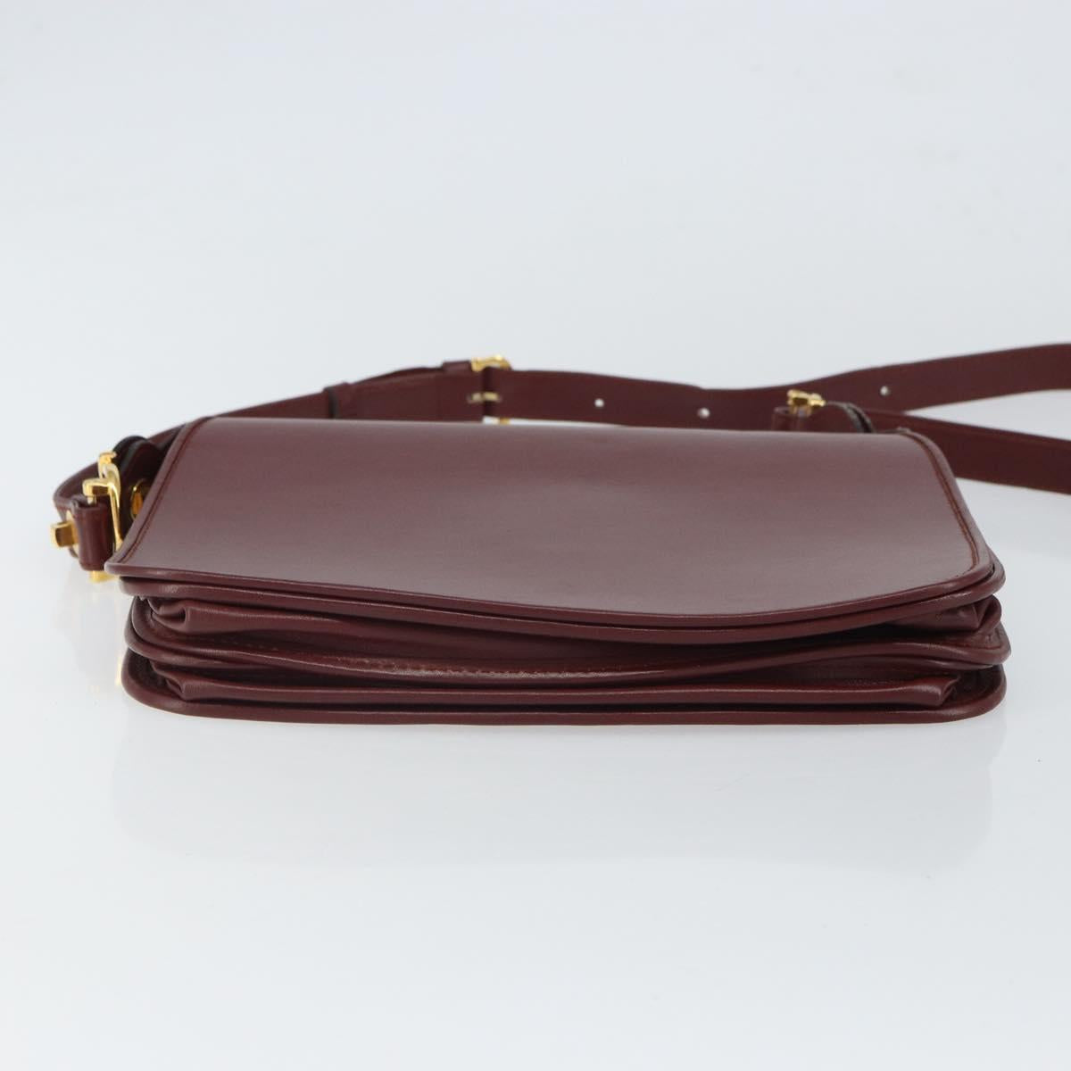 CARTIER Must Line Shoulder Bag Leather Bordeaux Gold Auth 164526