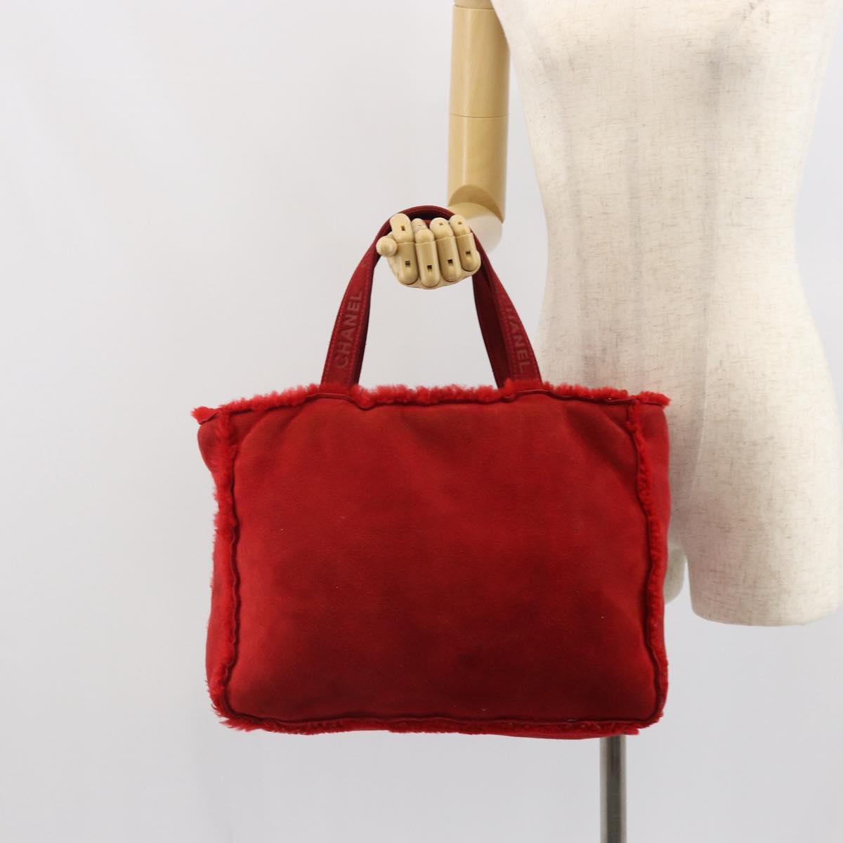 CHANEL Tote Bag Suede Red CC Auth 164529