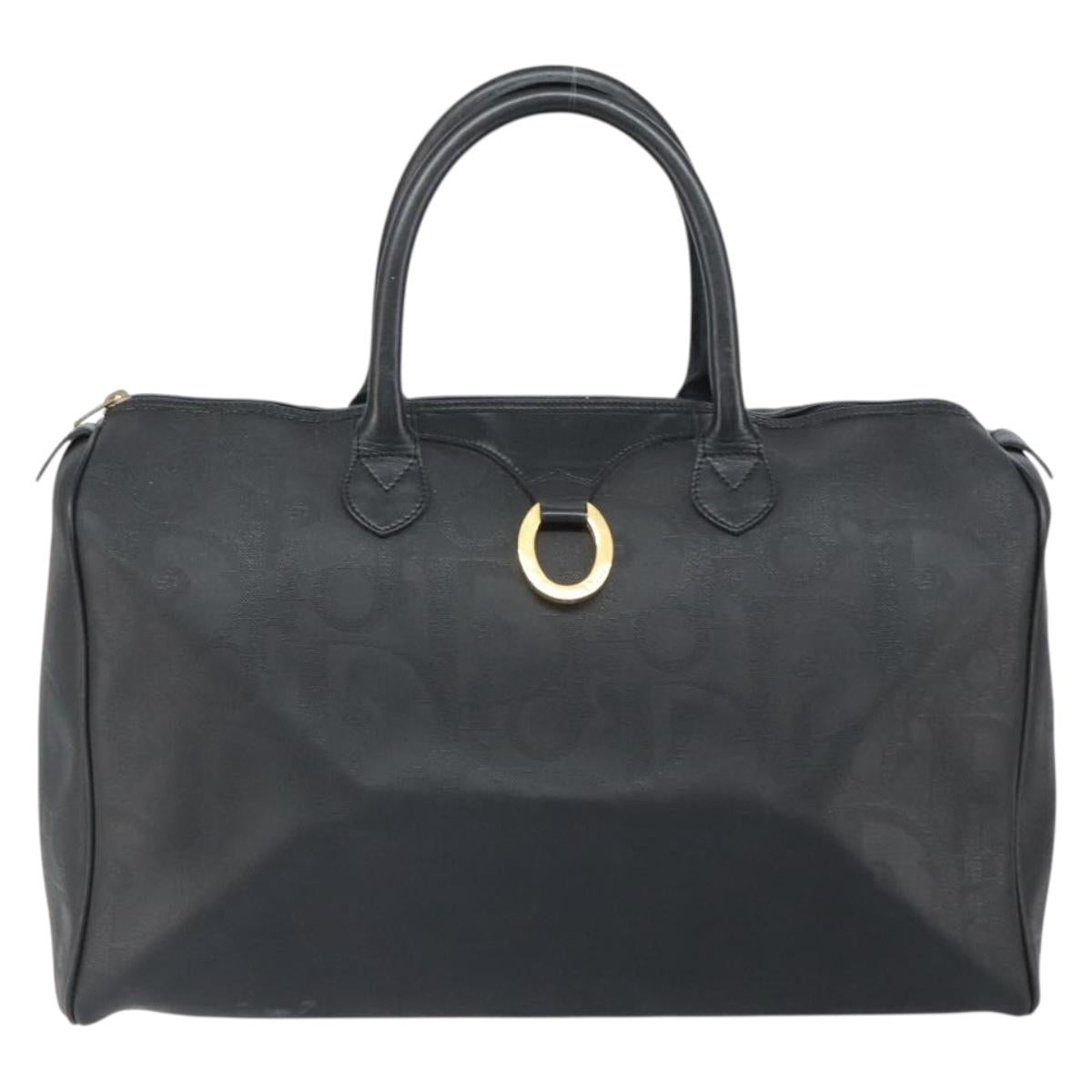 Christian Dior Trotter Canvas Boston Bag PVC Black Gold Auth 164537