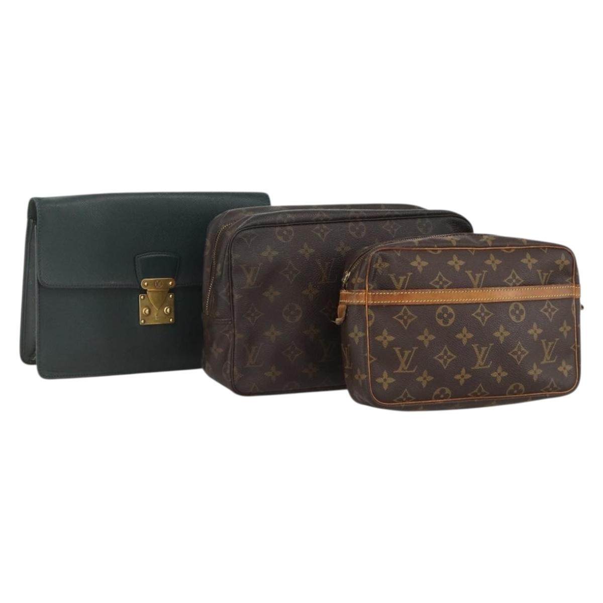 LOUIS VUITTON Monogram Taiga Clutch Bag 3 Set Epicea LV Auth 164636
