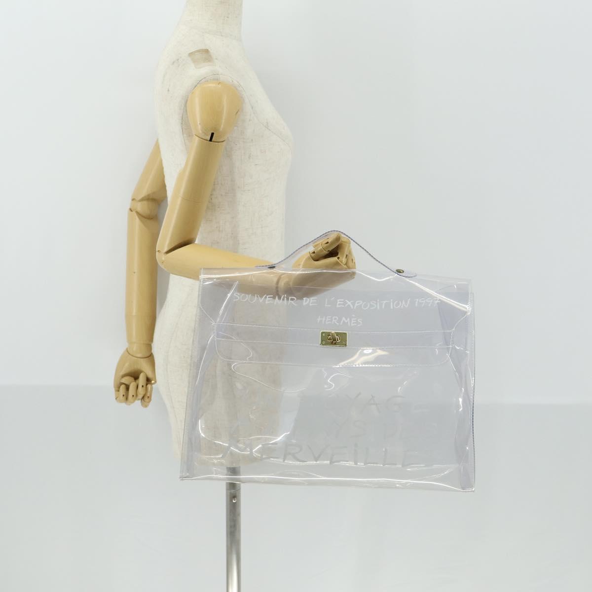 HERMES Vinyl Kelly Hand Bag Vinyl Clear Auth 164684