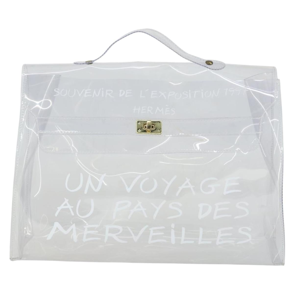 HERMES Vinyl Kelly Hand Bag Vinyl Clear Auth 164684