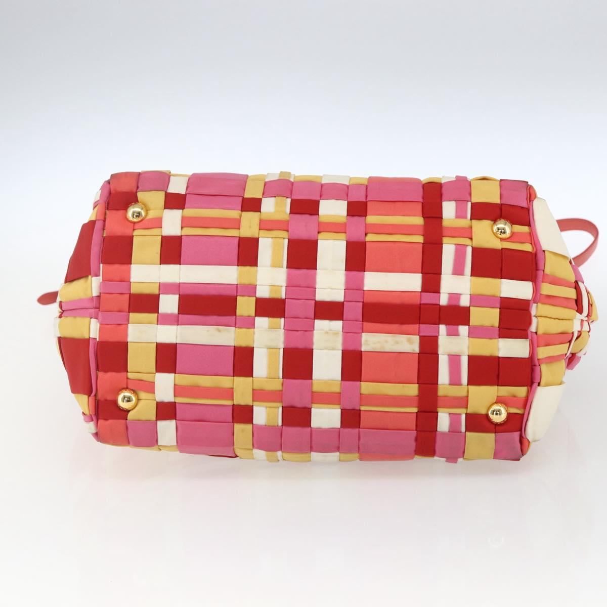 PRADA Hand Bag Nylon 2way Red Gold Auth 164691