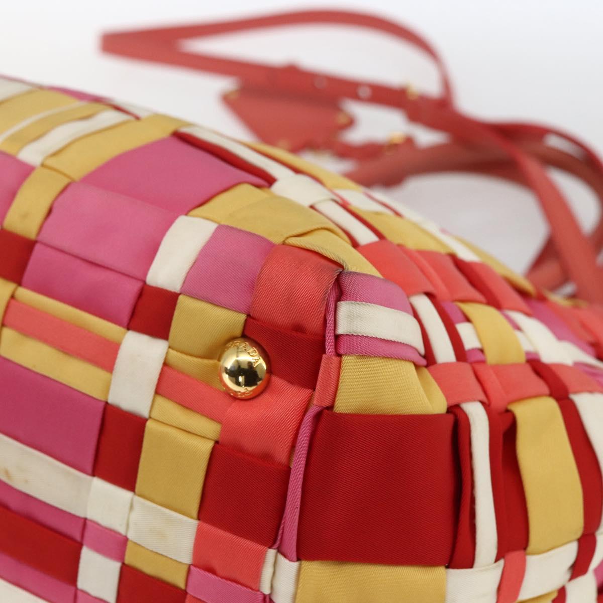 PRADA Hand Bag Nylon 2way Red Gold Auth 164691