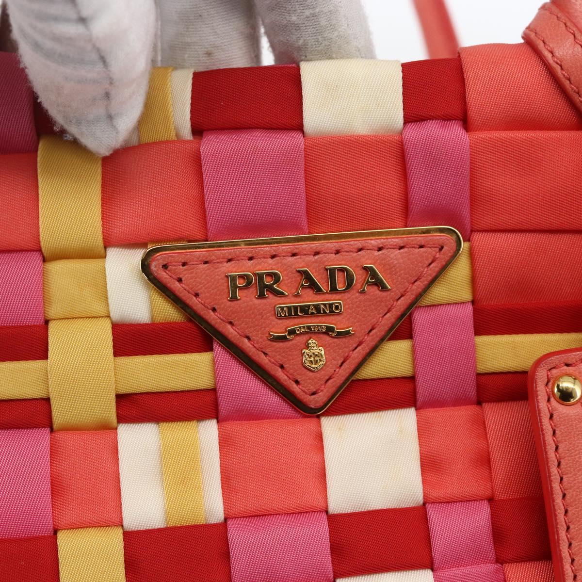 PRADA Hand Bag Nylon 2way Red Gold Auth 164691