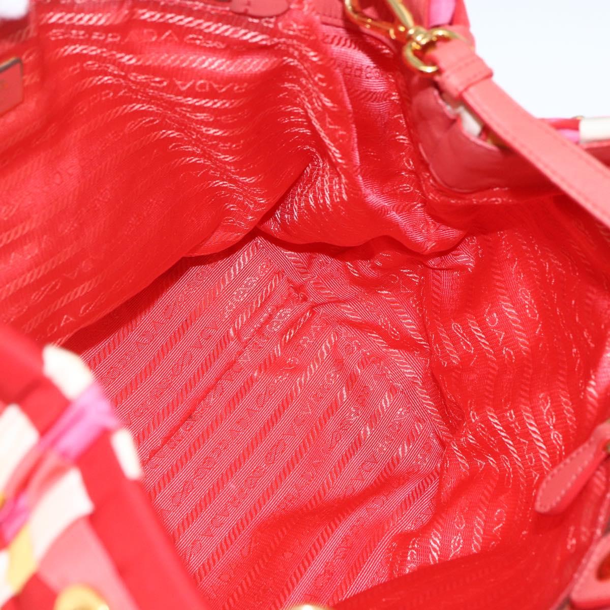 PRADA Hand Bag Nylon 2way Red Gold Auth 164691