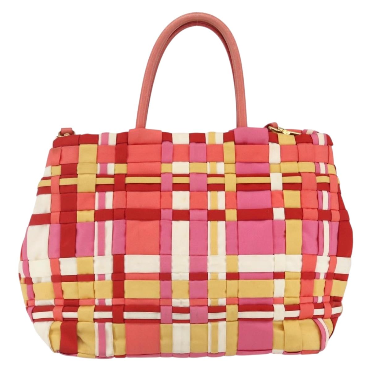 PRADA Hand Bag Nylon 2way Red Gold Auth 164691