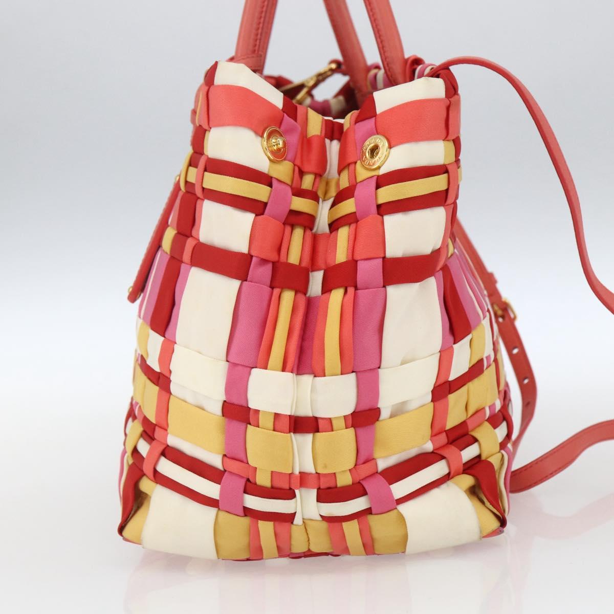 PRADA Hand Bag Nylon 2way Red Gold Auth 164691