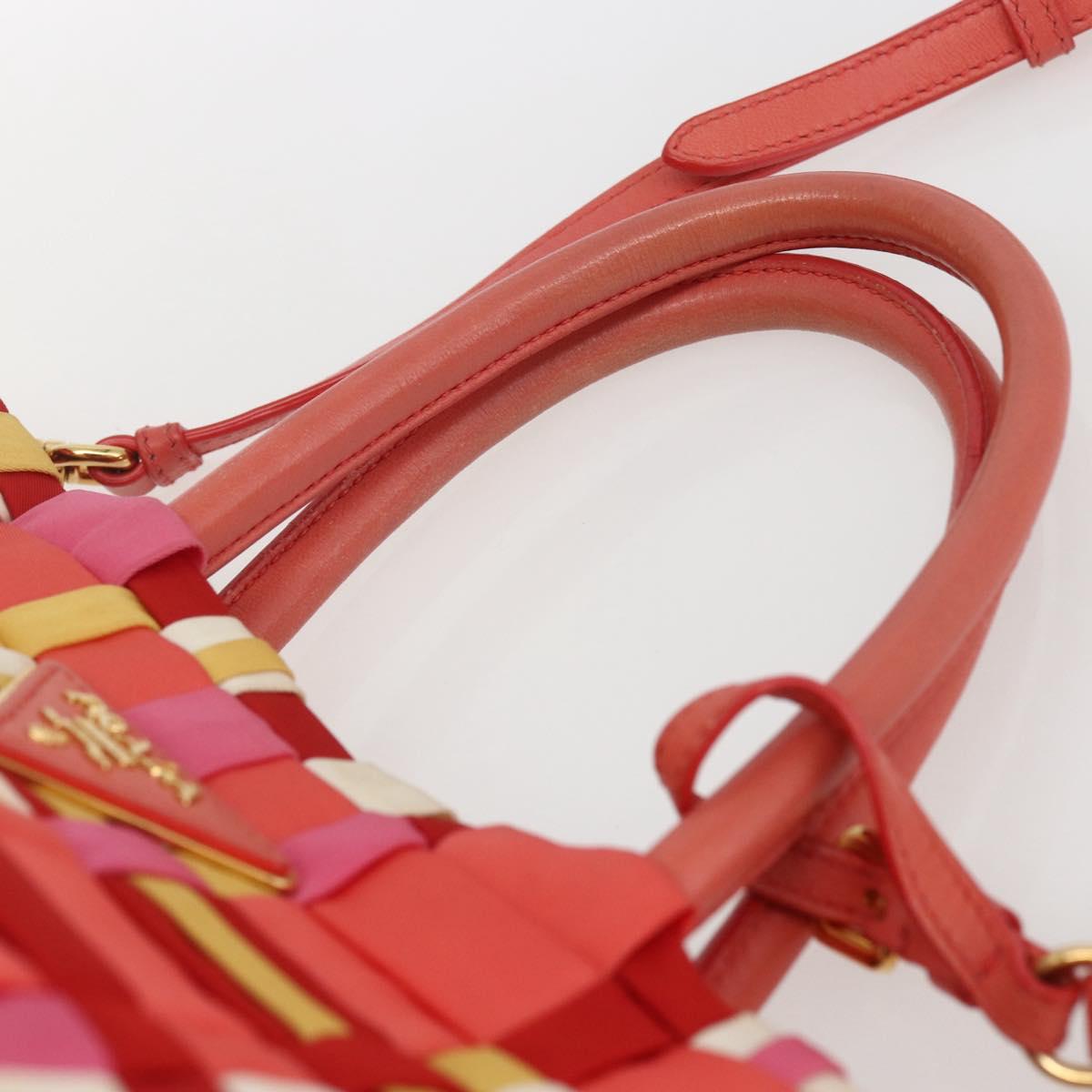 PRADA Hand Bag Nylon 2way Red Gold Auth 164691