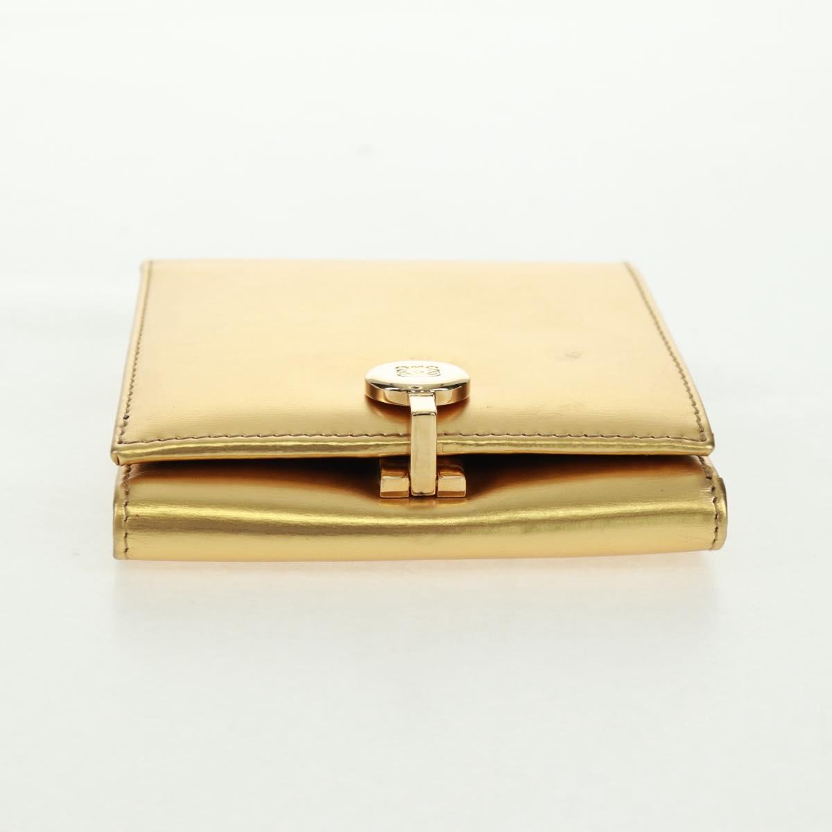 LOEWE Anagram Compact Wallet Leather Gold Silver Auth 164706V