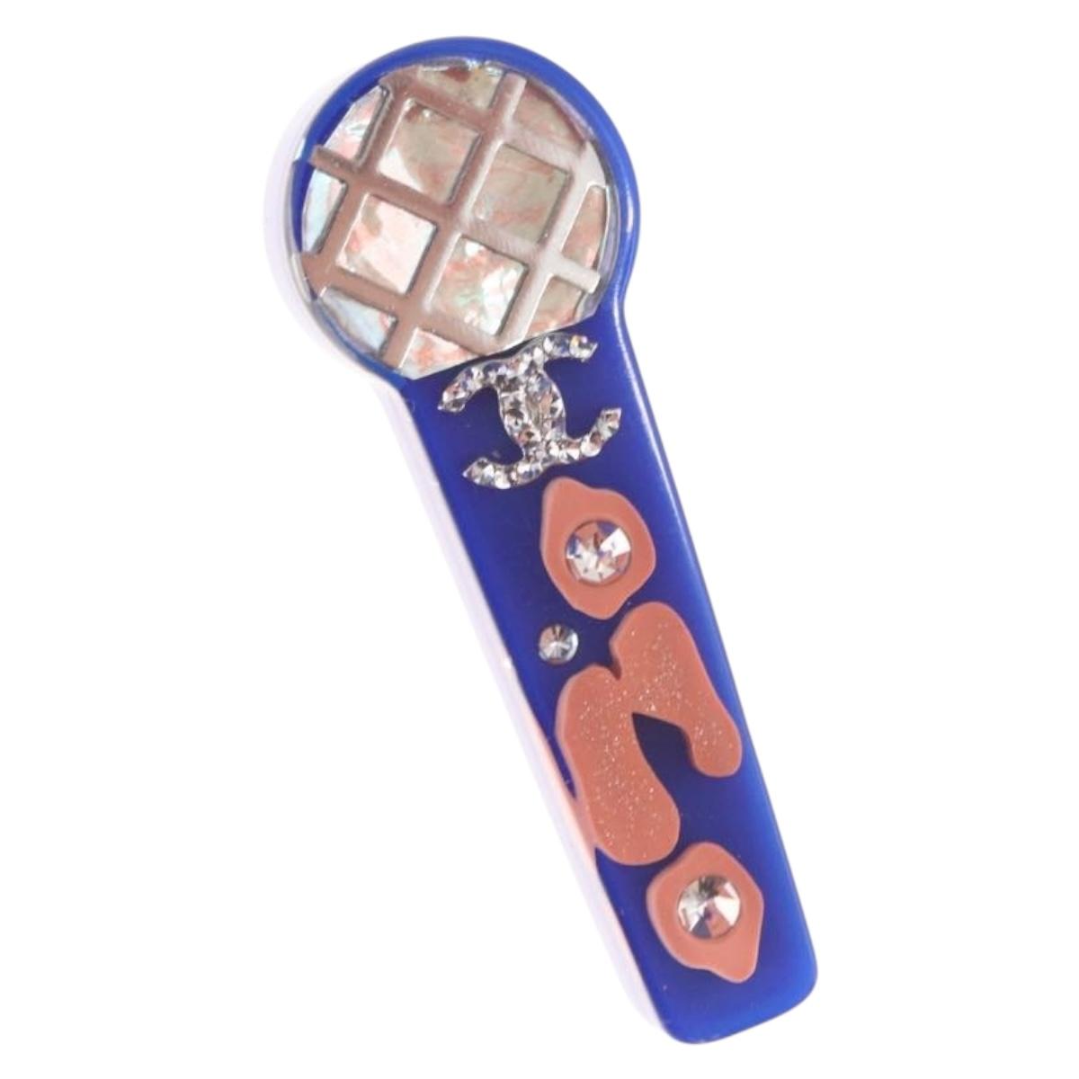 CHANEL COCO Mark Brooch plastic Blue CC Auth 164710SM