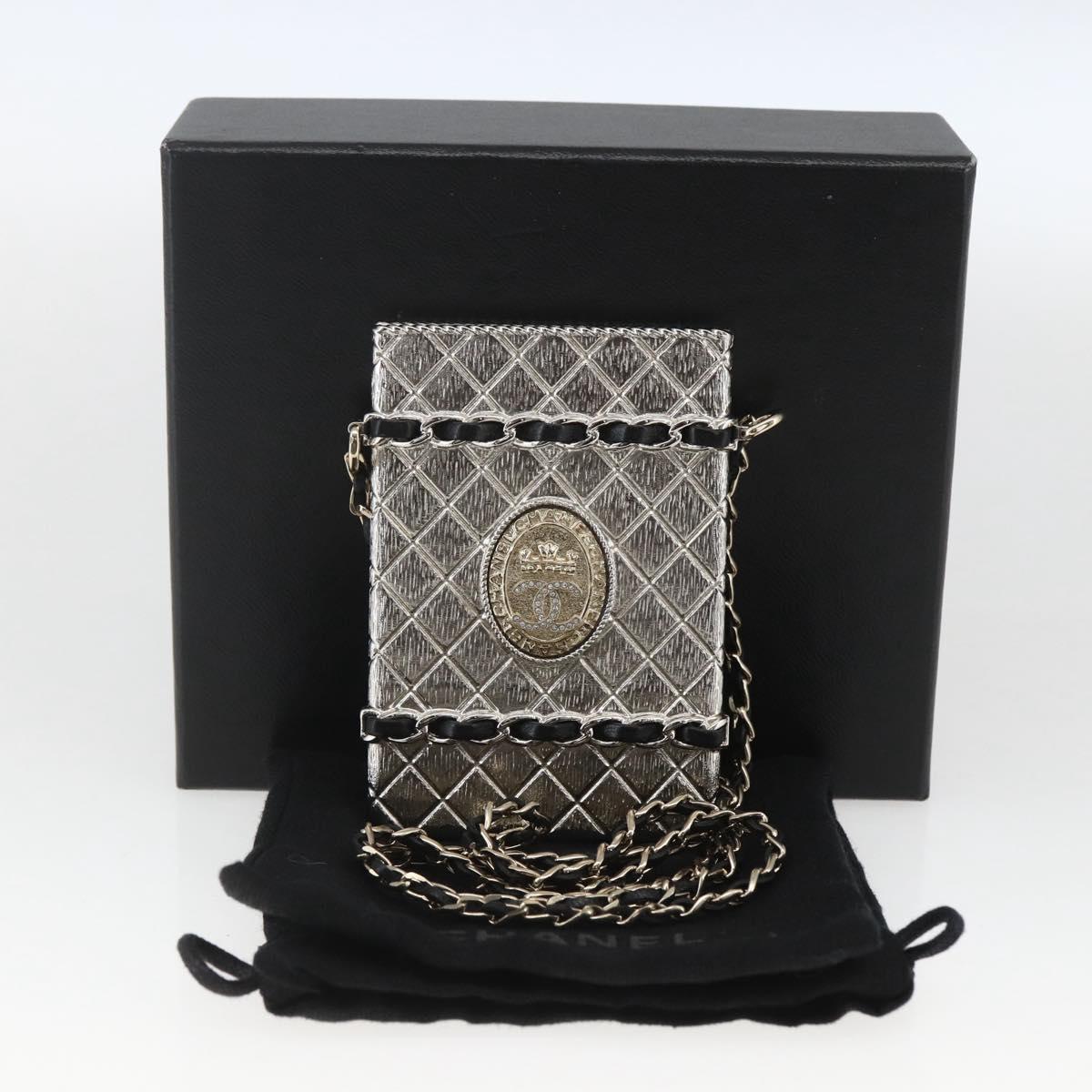 CHANEL Chain Neck Card Case metal Silver tone CC Auth 164711SM