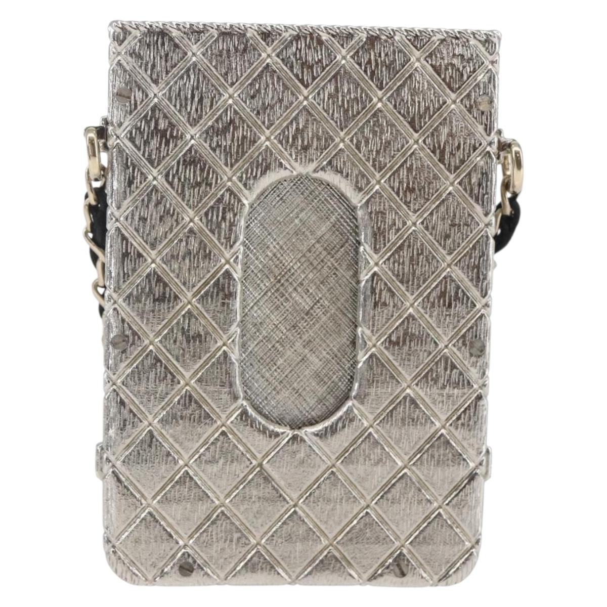 CHANEL Chain Neck Card Case metal Silver tone CC Auth 164711SM