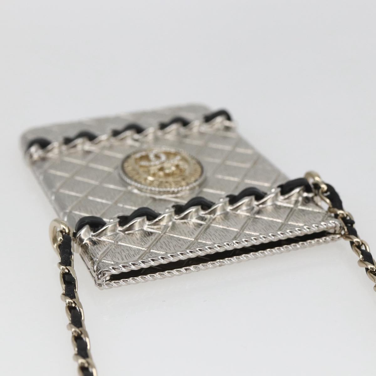 CHANEL Chain Neck Card Case metal Silver tone CC Auth 164711SM