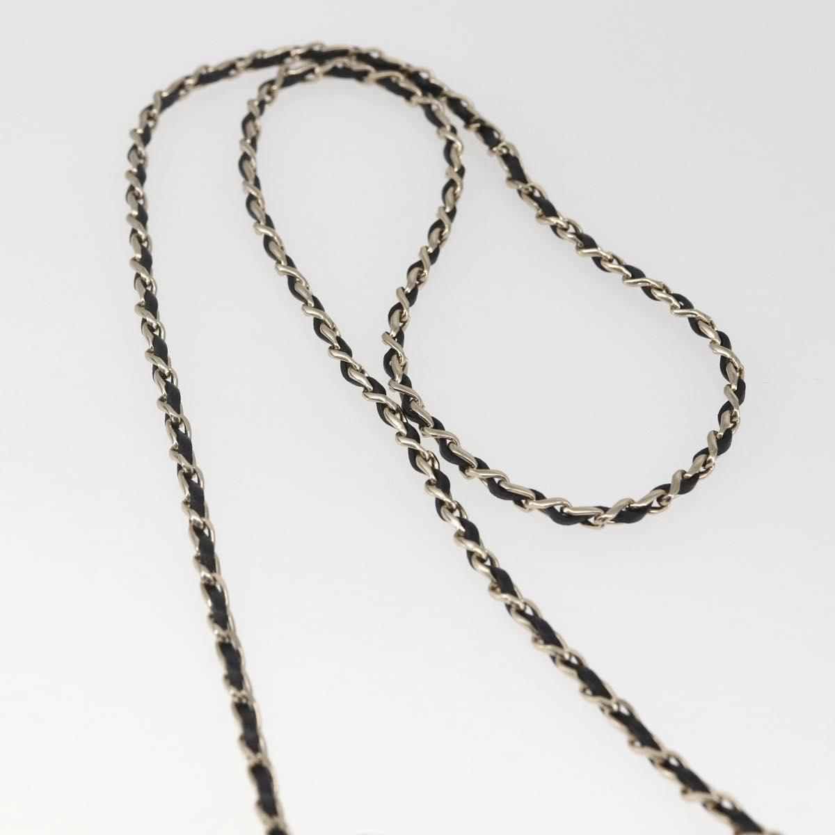 CHANEL Chain Neck Card Case metal Silver tone CC Auth 164711SM